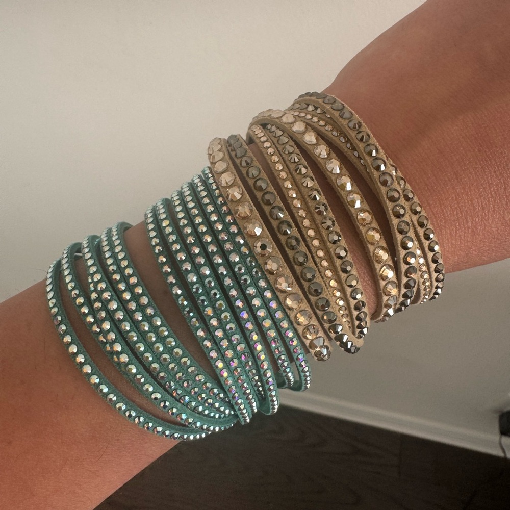 Swarovski Gold and Teal Crystal Bracelets. Price for both. All crystals intact